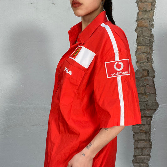 Vintage 2000's Sporty Oversized Red Racer Button Up Shirt (XXL)