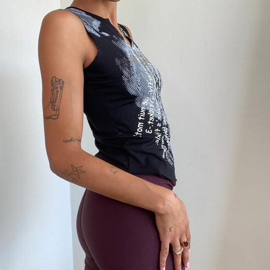 Vintage 90's Grunge Black Tank Top with White Writing Print (S/M)