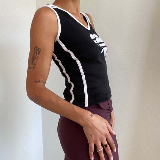 Vintage 90's Skater Black Tank Top with Striped Heart Print (S)