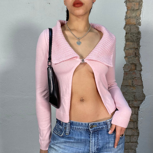 Vintage 2000's Soft Girl Pink Knit Cardigan Top (S)