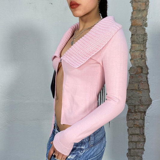 Vintage 2000's Soft Girl Pink Knit Cardigan Top (S)