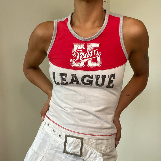 Vintage 90's Sporty Football White and Red Tank Top (S)