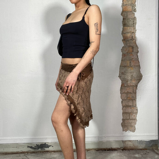 Vintage 2000's Medieval Brown Lace and Lace Up Skirt (S)