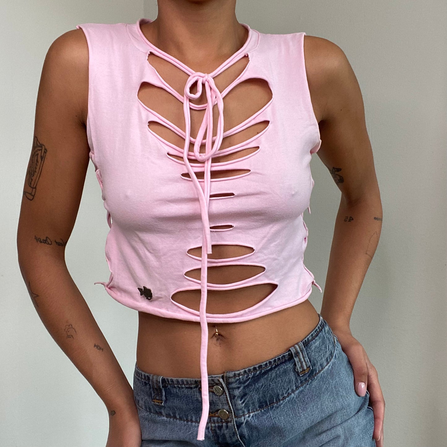 Vintage 90's Punkyfish Grunge Baby Pink Slashed Top (M)