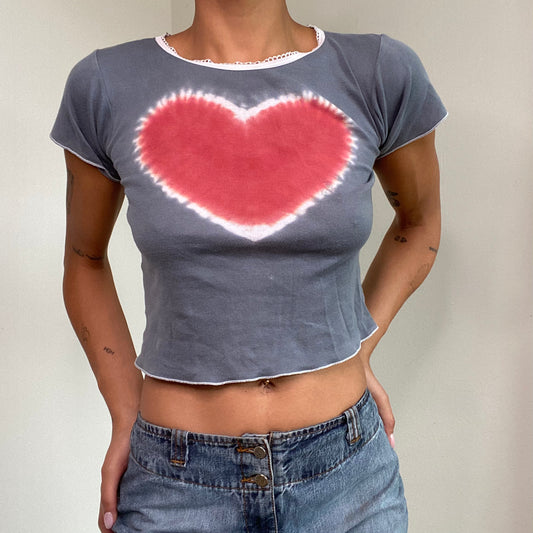 Vintage 90's Indie Tie Dye Heart Baby Tee (XS)