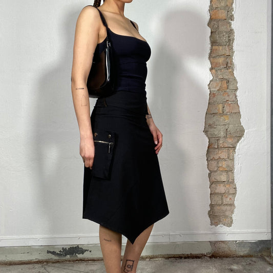 Vintage 2000's Cyber Black Asymmetrical Midi Skirt (S)