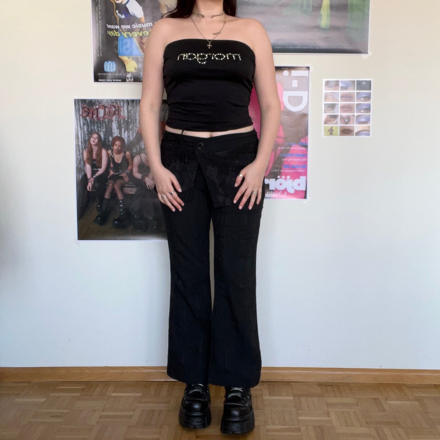 Vintage 90's Black Low Waist Flare Pants with Skirt Attached (38 EU / 10 UK / 6 US)