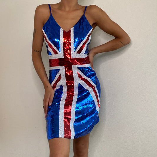 Vintage 90's Spice Girls UK Flag Sequin Mini Dress (M)