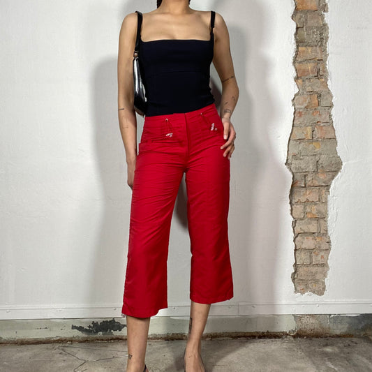 Vintage 90's Streetstyle Red Capris with Waist Toggles (S)