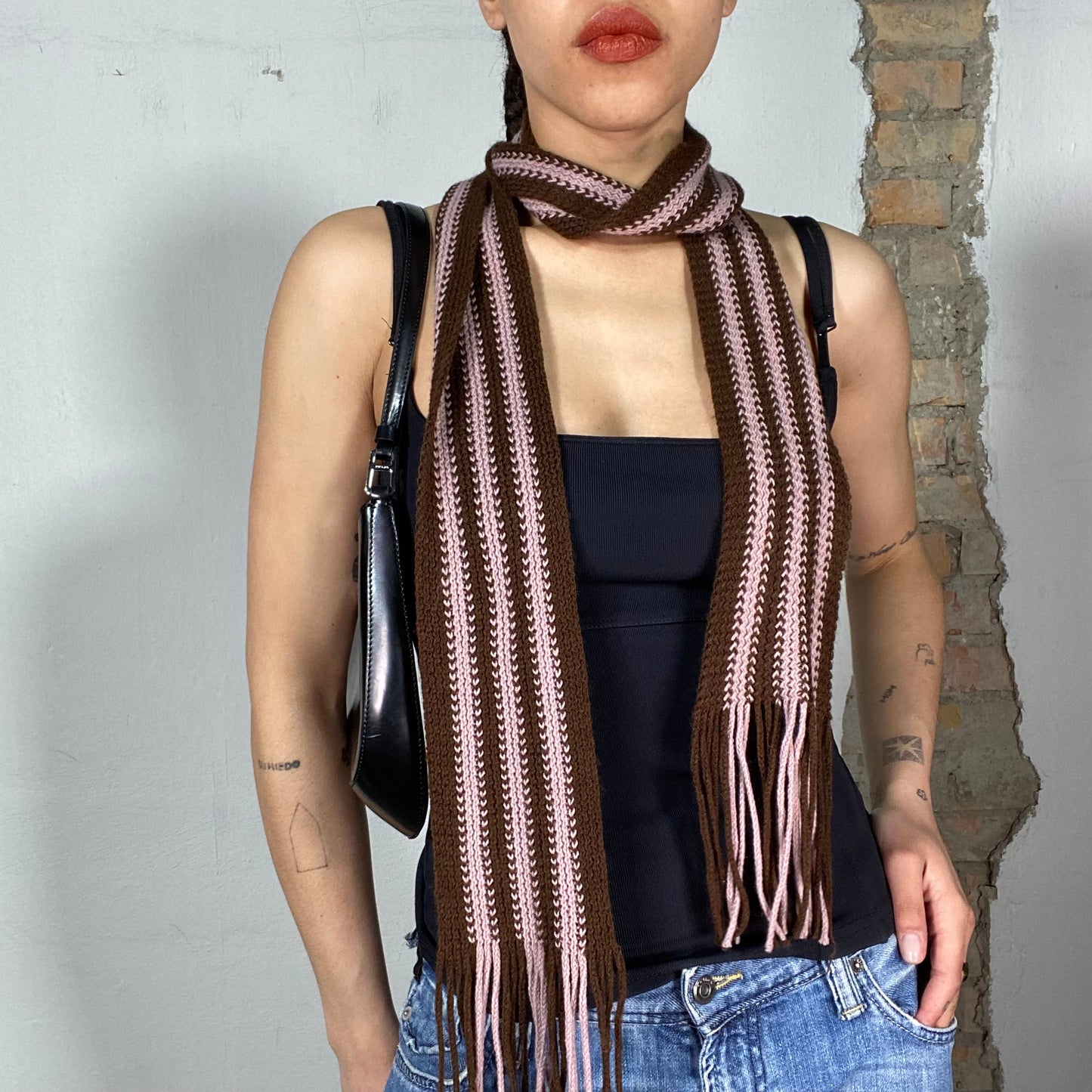 Vintage 2000's Downtown Girl Striped Skinny Scarf