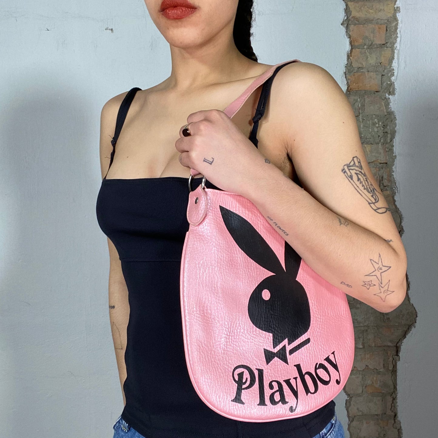 Vintage 2000's Playboy Pink Leather Bag with Black Logo Print