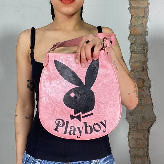 Vintage 2000's Playboy Pink Leather Bag with Black Logo Print