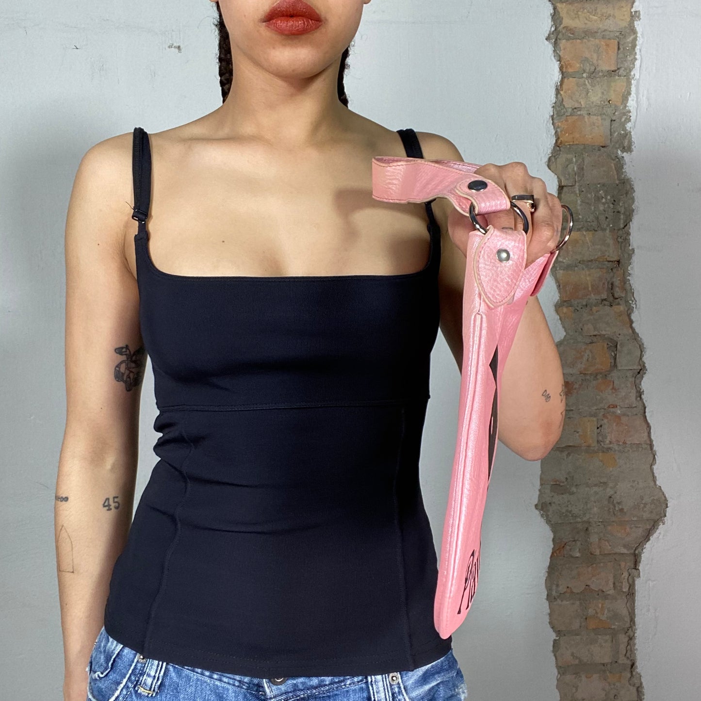 Vintage 2000's Playboy Pink Leather Bag with Black Logo Print