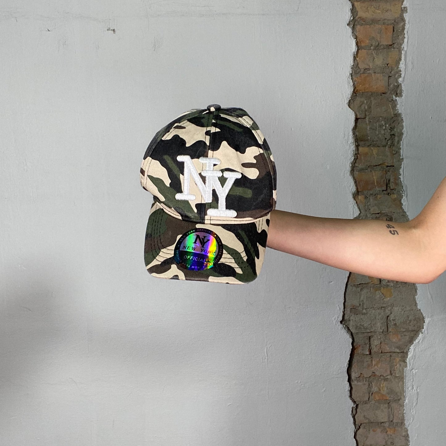 Vintage 2000's Streetwear Camo Baseball Hat with NY Embroidery