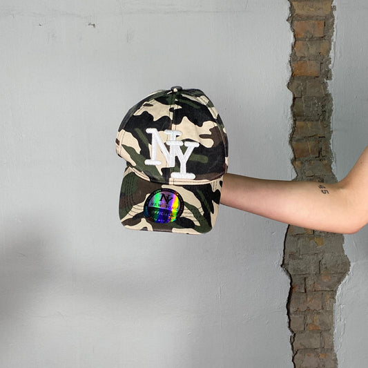 Vintage 2000's Streetwear Camo Baseball Hat with NY Embroidery