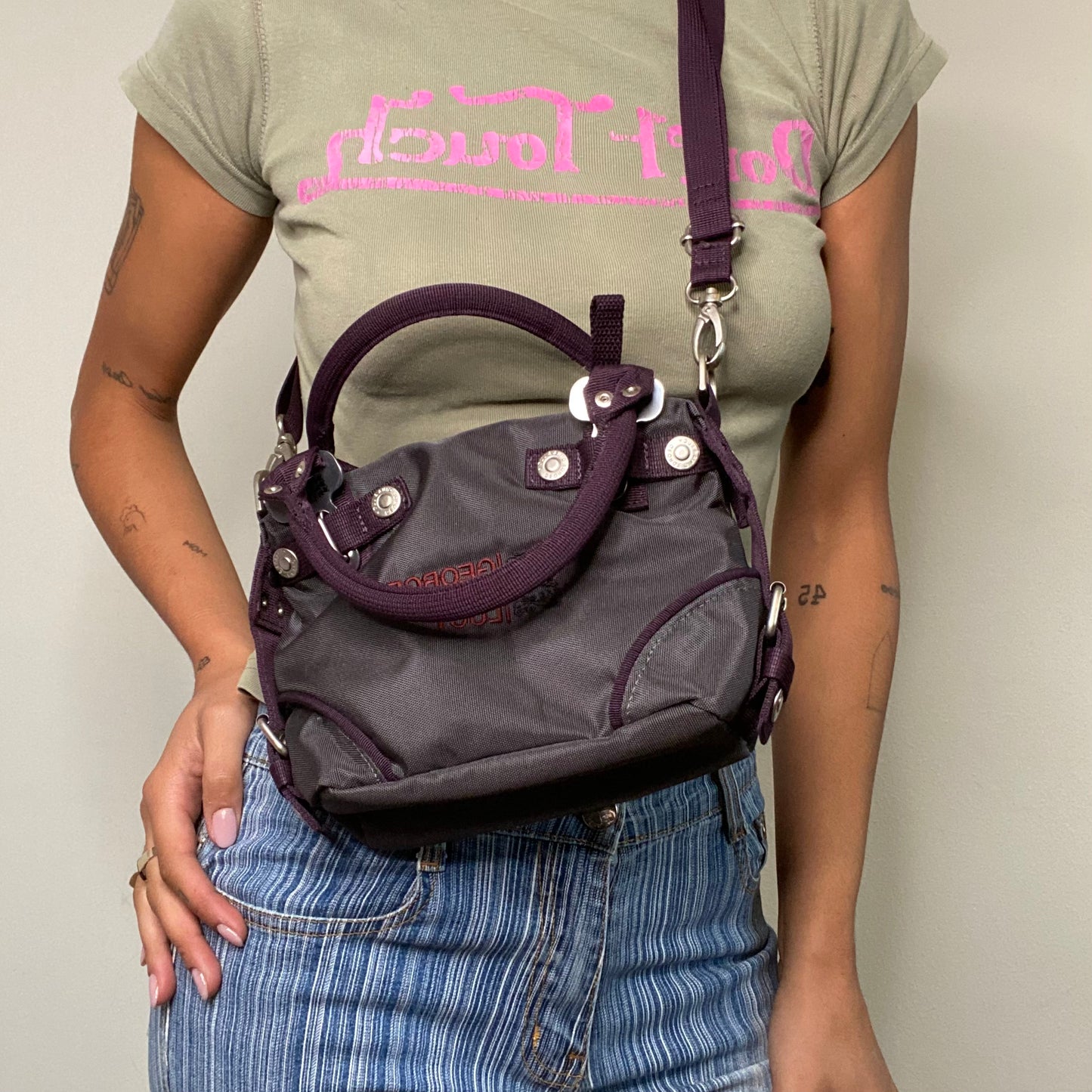 Vintage 90's Cyber George Gina & Lucy Small Grey and Purple Crossbody Bag