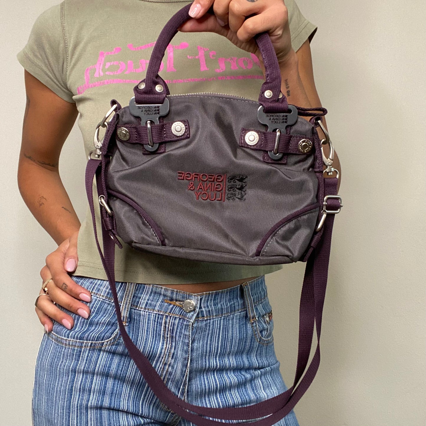 Vintage 90's Cyber George Gina & Lucy Small Grey and Purple Crossbody Bag