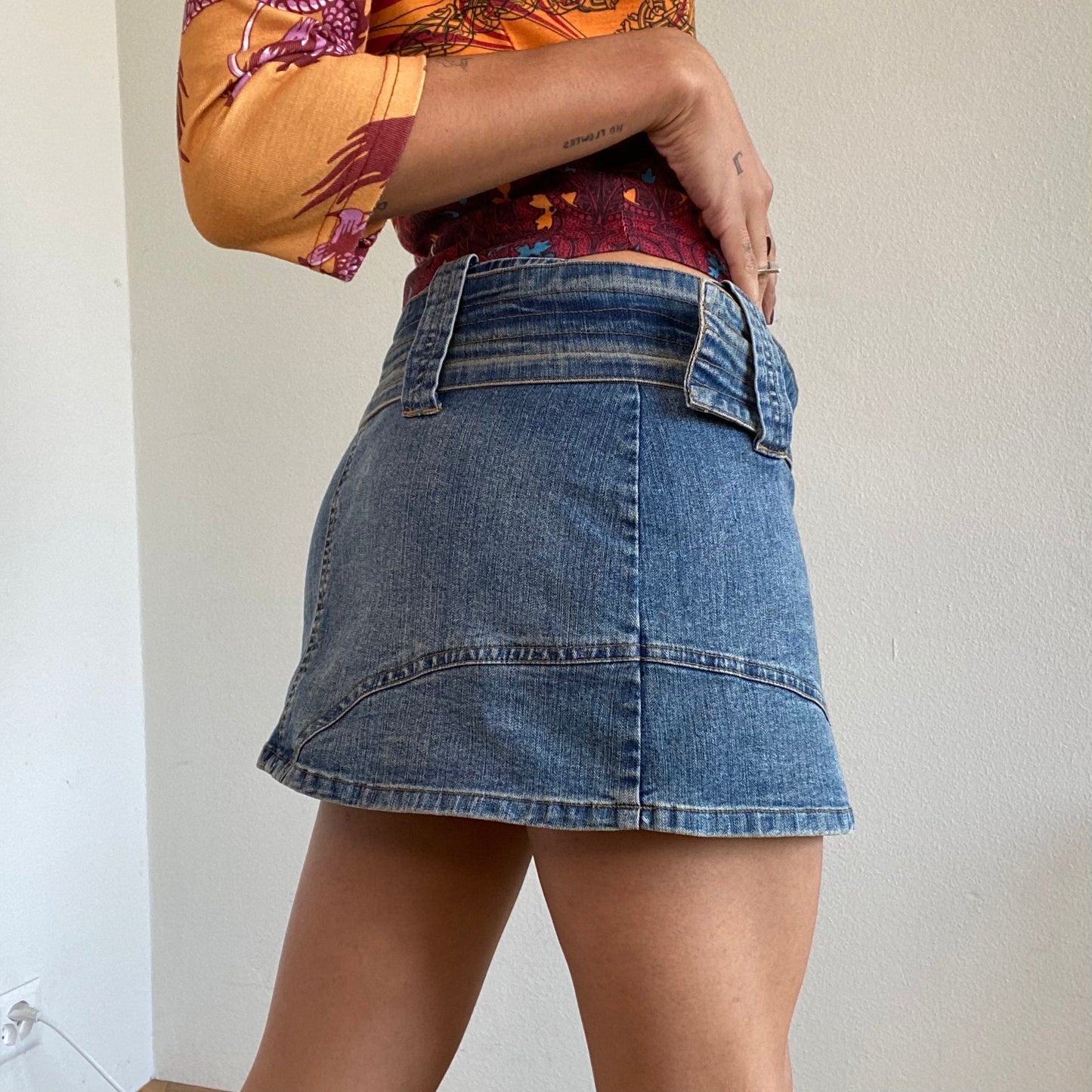 Vintage 90's Rockstar Denim Mini Skirt with Buckle Belt (M)