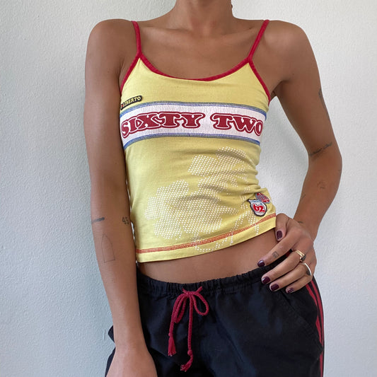 Vintage 90's Skater Yellow 'Sixty Two' Graphic Cami Top (XS/S)