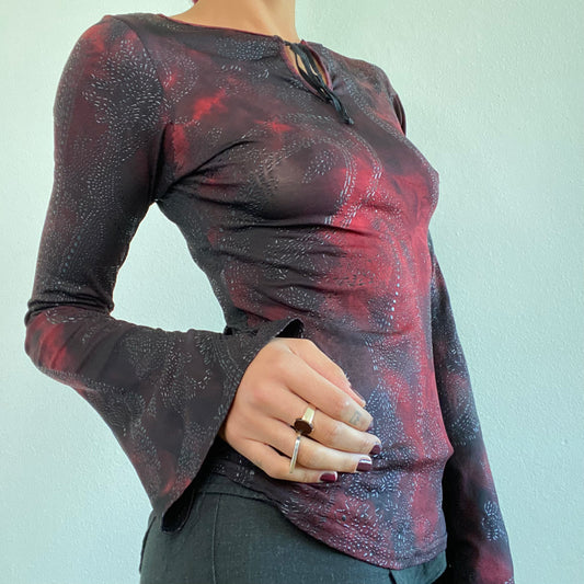 Vintage 90's Witchy Black and Red Bell Sleeve Top (S)