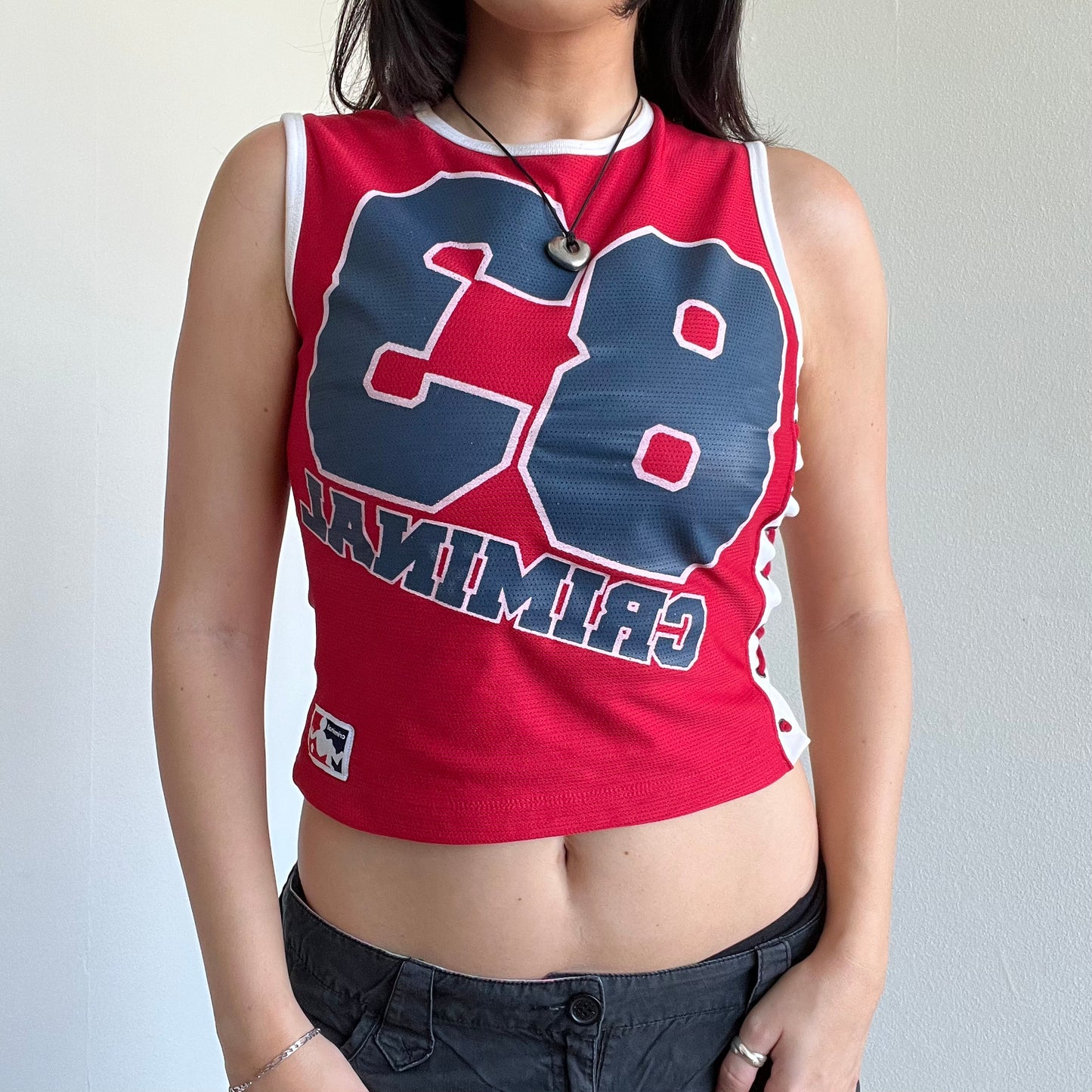 Vintage 90’s Sporty Red Football Jersey Lace-Up Tank Top (S)