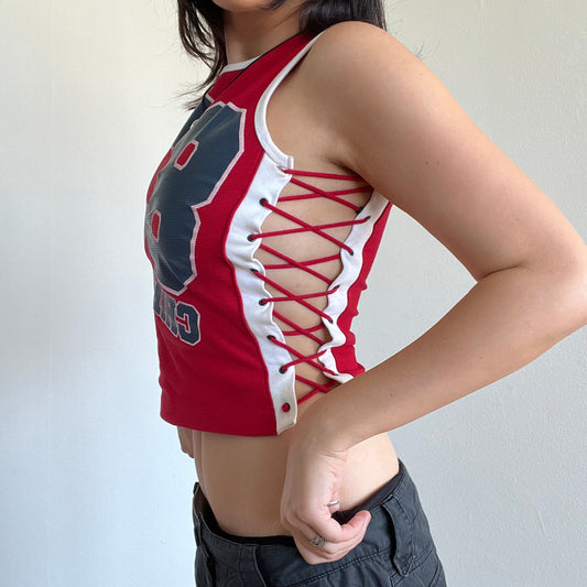 Vintage 90’s Sporty Red Football Jersey Lace-Up Tank Top (S)