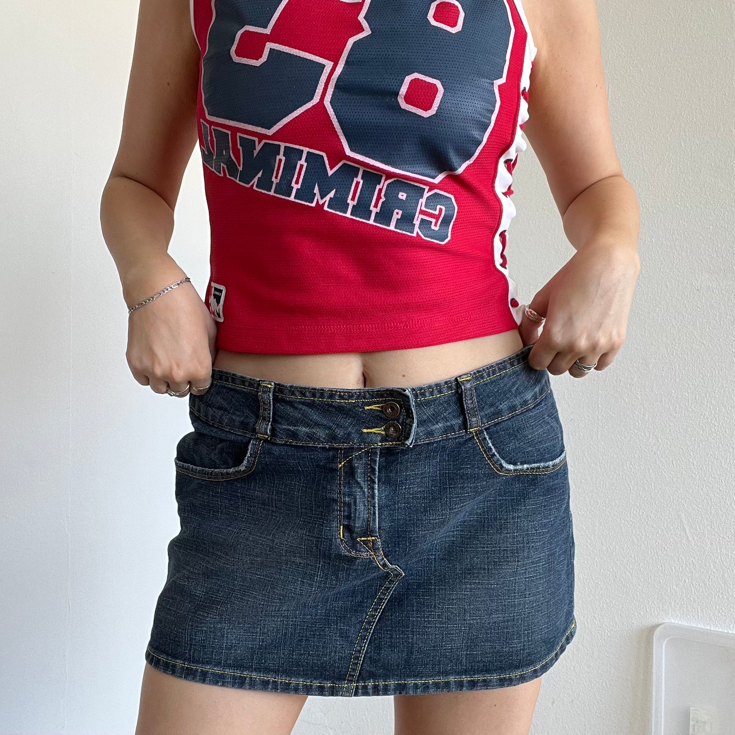 Vintage 90's Archive Von Dutch Funky Patch Denim Mini Skirt (S/M)