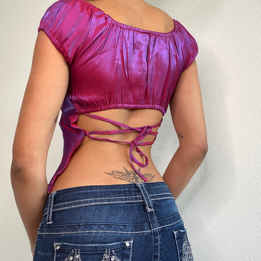 Vintage 90's Milkmaid Iridescent Purple Backless Top (S)