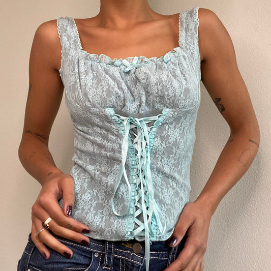 Vintage 90's Romantic Baby Blue Lace Corset Top (S/M)