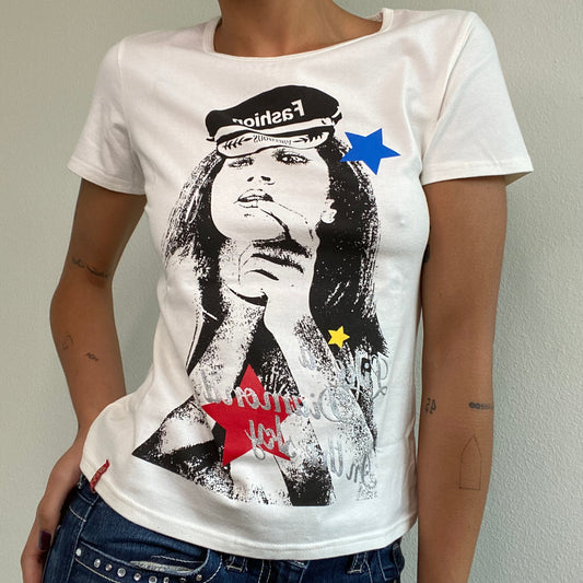 Vintage 90's Archive Miss Sixty White Baby Tee with Screen Print (M)