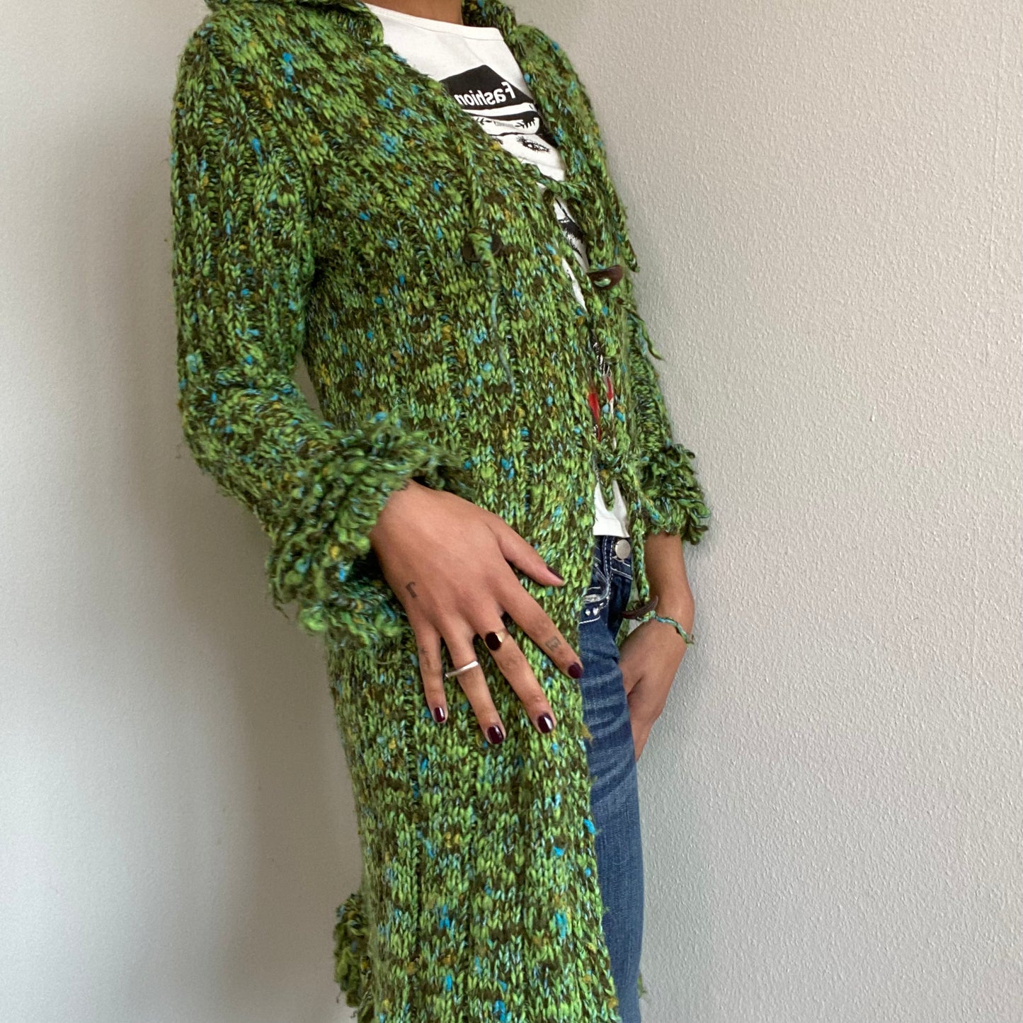 Vintage 90's Miss Sixty Green Hippie Long Knit Cardigan (XS/S)