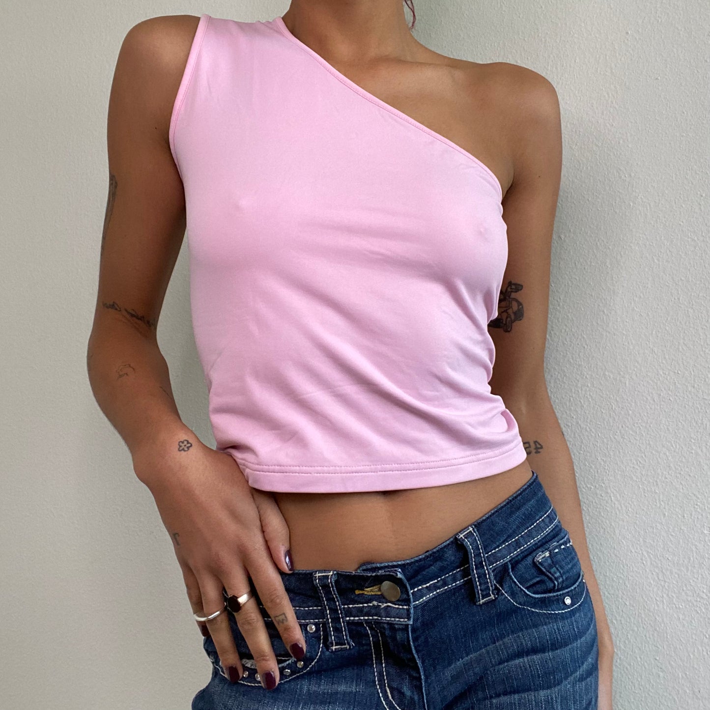 Vintage 90's Clubwear Baby Pink One Shoulder Backless Top (S/M)