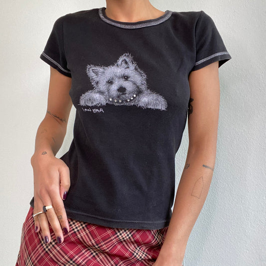 Vintage 90's Skater Black 'Puppy Love' Baby Tee (S/M)