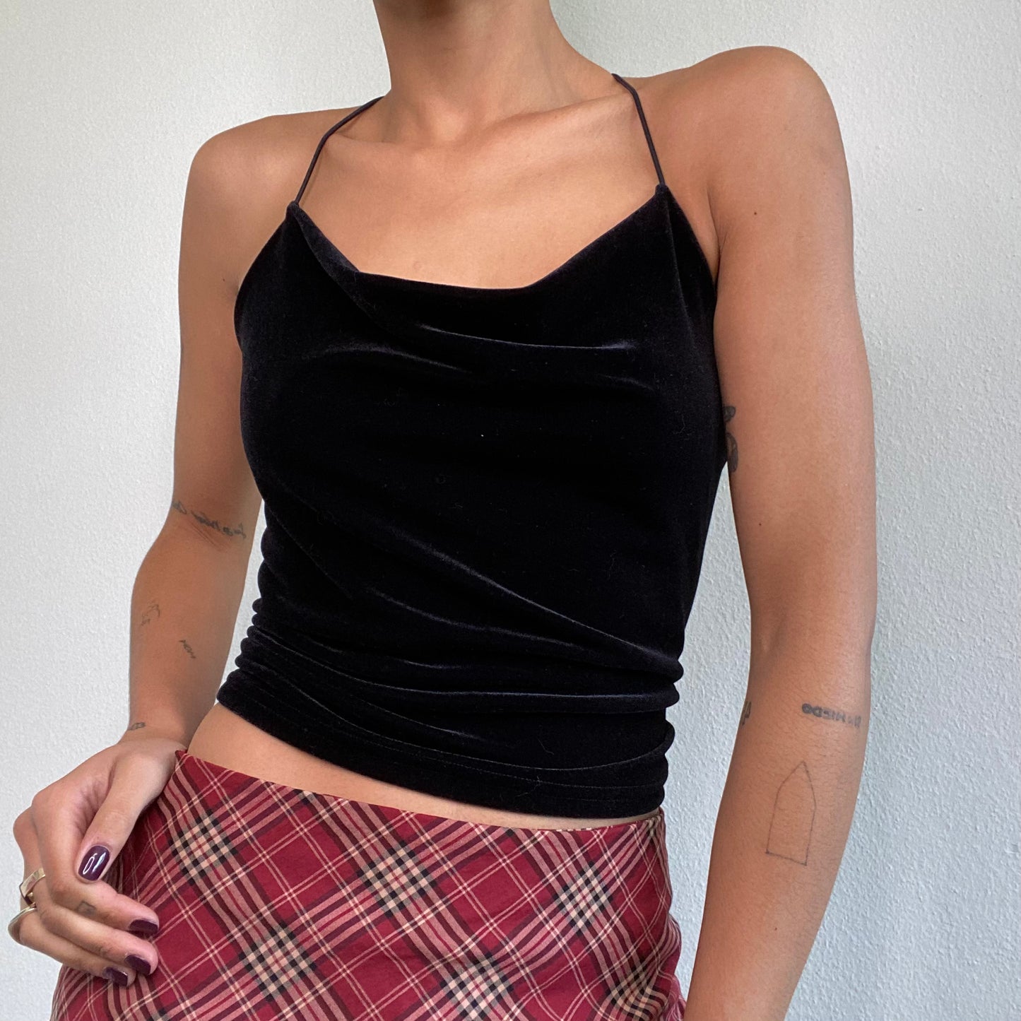 Vintage 90's Clubwear Black Velvet Strappy Backless Top (S/M)