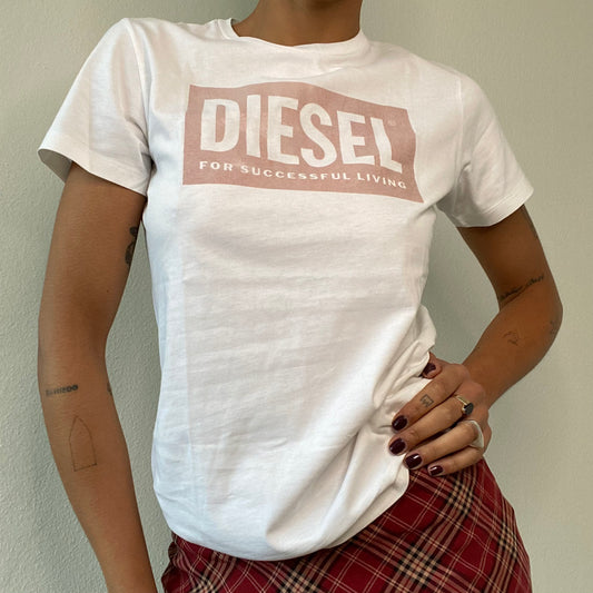 Vintage 90's Diesel White Logo Baby Tee (M)