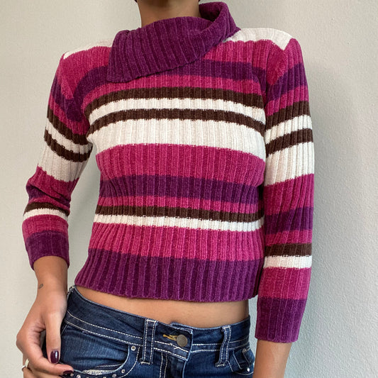 Vintage 90's Gilmore Girls Pink and Purple Striped Knit Sweater (S)