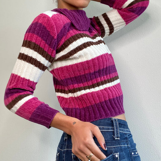 Vintage 90's Gilmore Girls Pink and Purple Striped Knit Sweater (S)