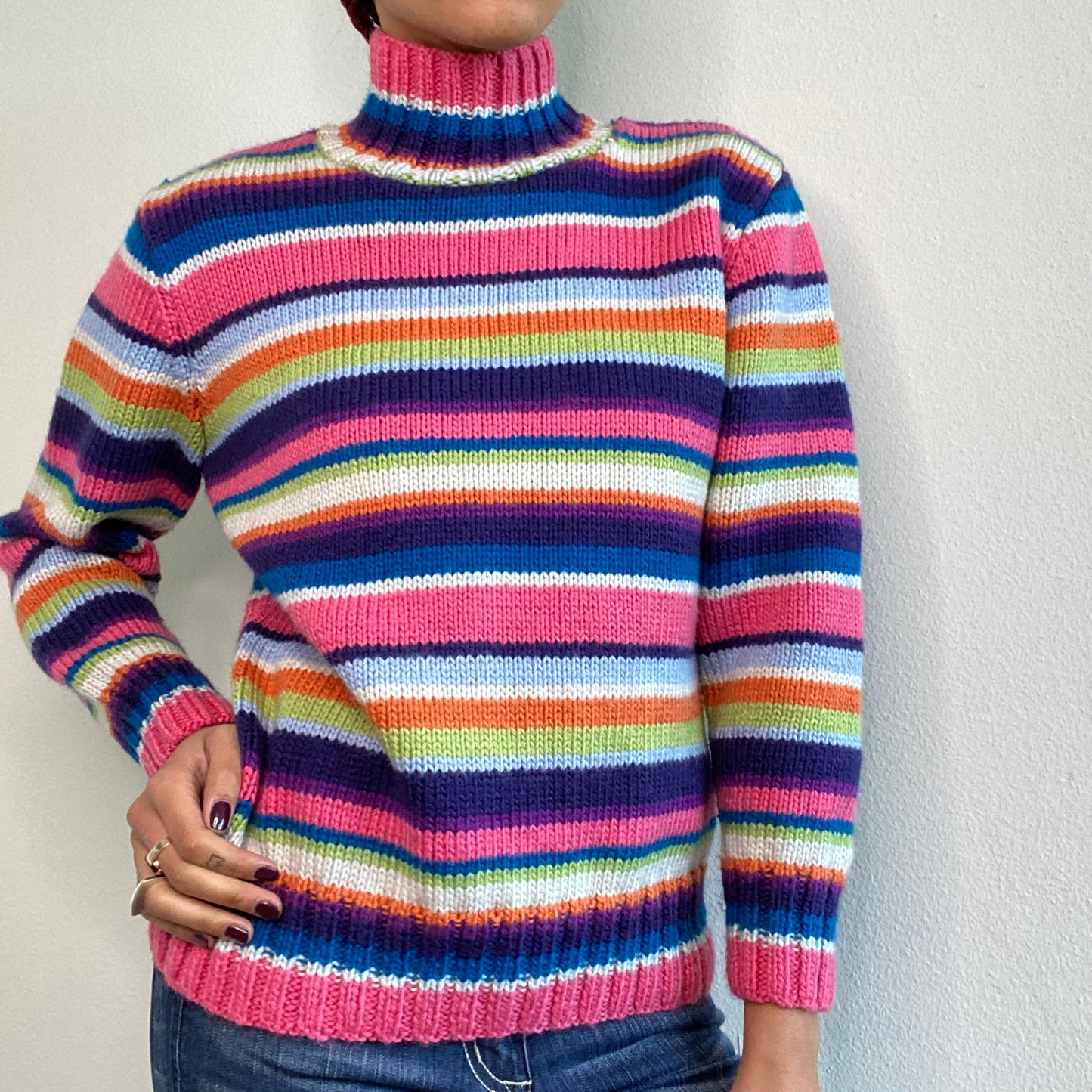 Vintage 90's Gilmore Girls Rainbow Stripe Chunky Knit Sweater (M)