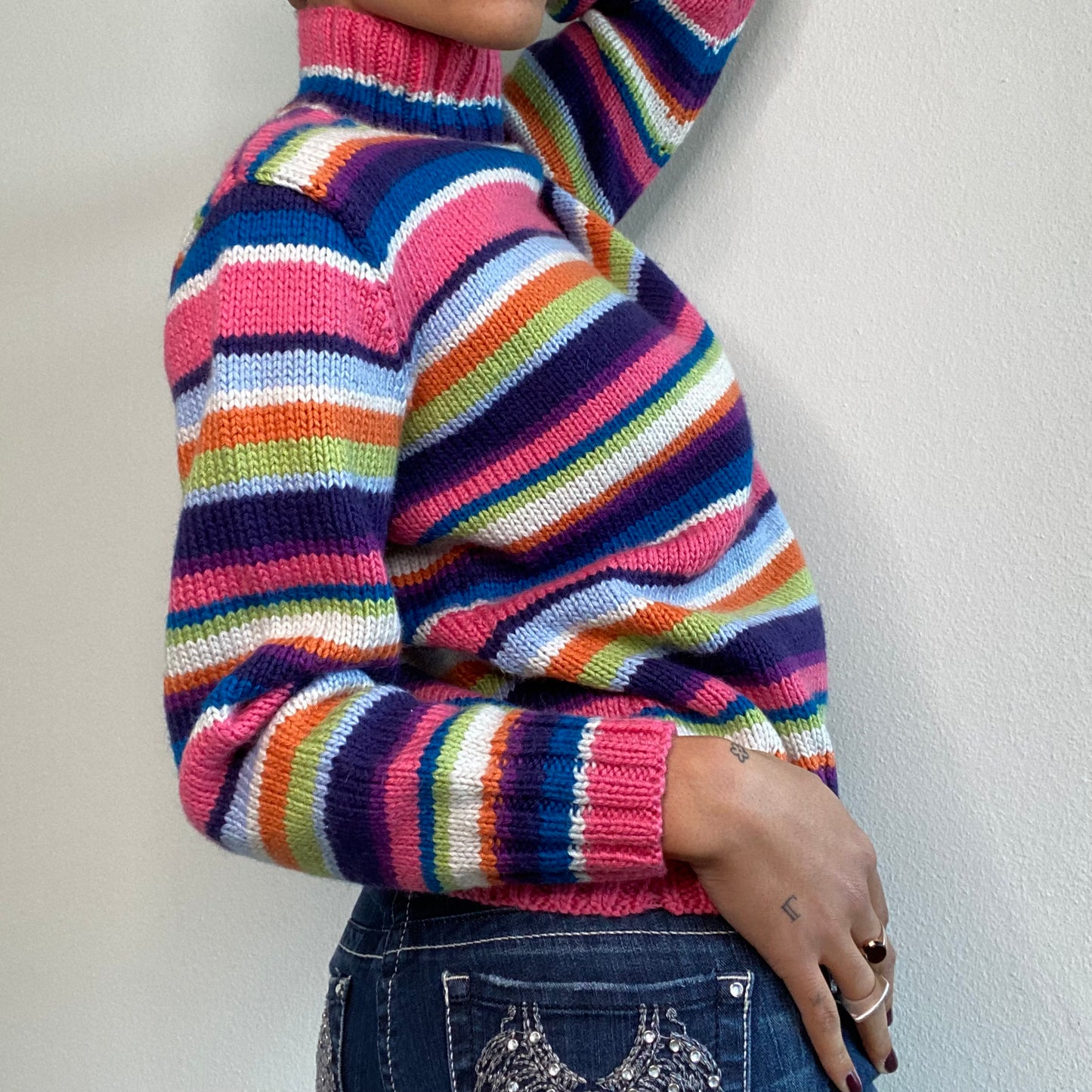 Vintage 90's Gilmore Girls Rainbow Stripe Chunky Knit Sweater (M)