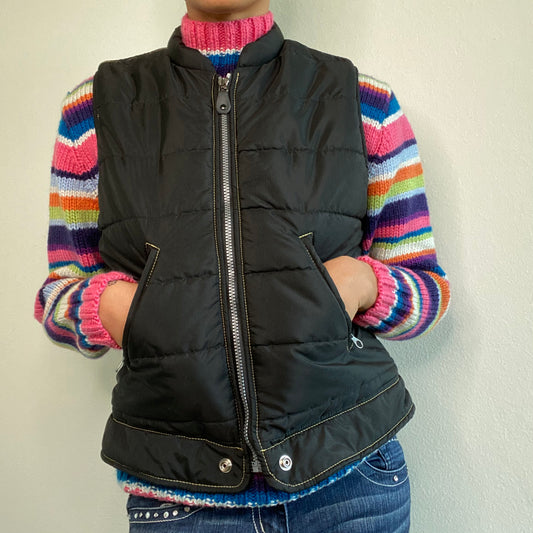 Vintage 90's Miss Sixty Black Puffer Vest with Contrast Stitching (S)