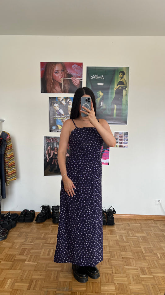 Vintage 90's Romantic Purple Floral Maxi Dress (M/L)