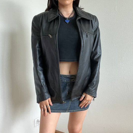 Vintage 90’s Model off Duty Black Oversized Fit Leather Coat (S/M)