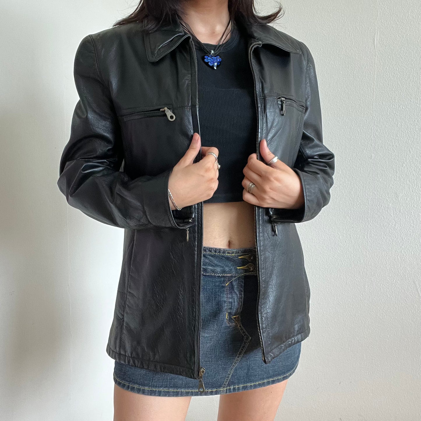 Vintage 90’s Model off Duty Black Oversized Fit Leather Coat (S/M)