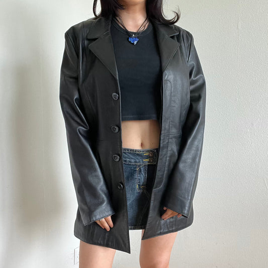 Vintage 90’s Model Off Duty Black Leather Coat (M/L)