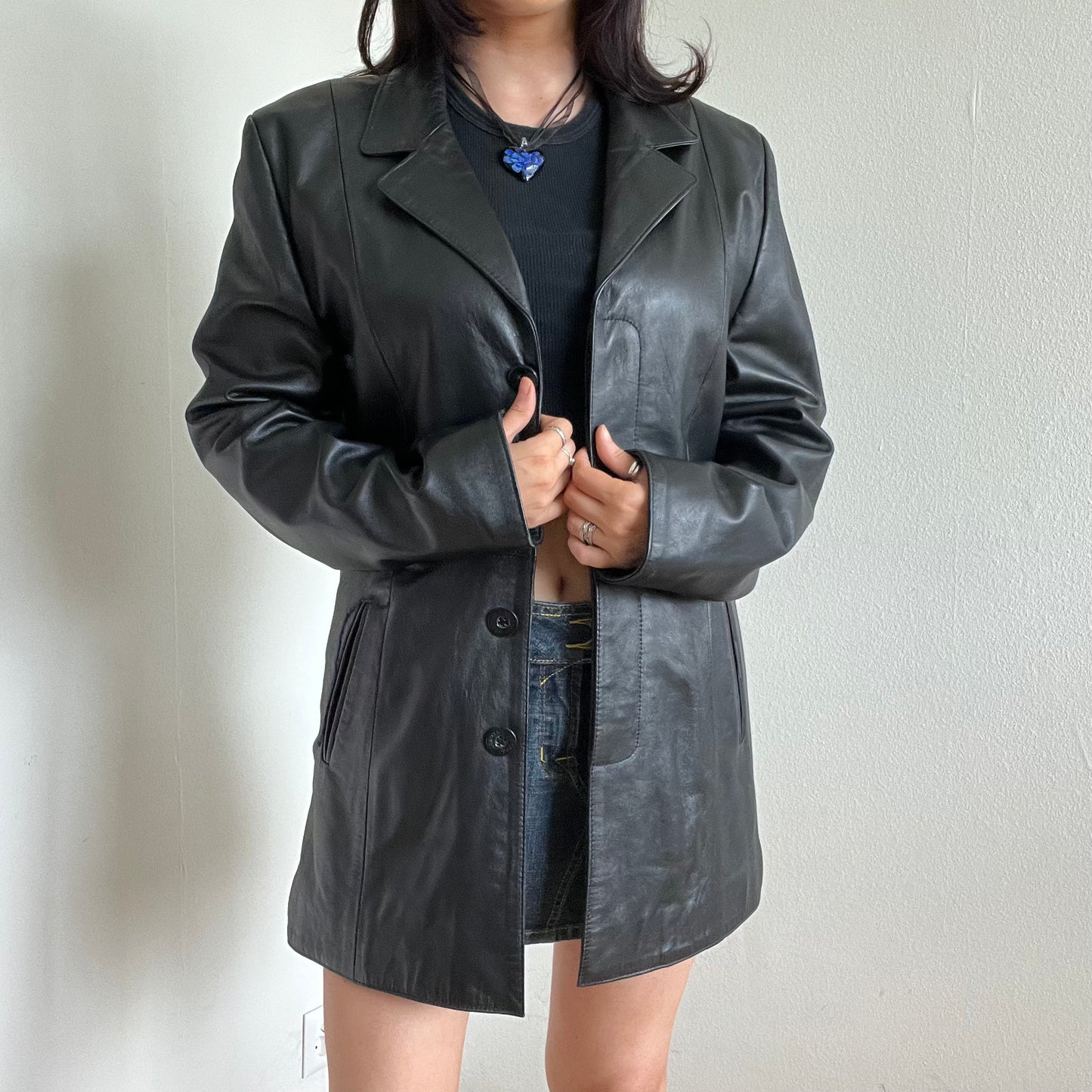 Vintage 90’s Model Off Duty Black Leather Coat (M/L)