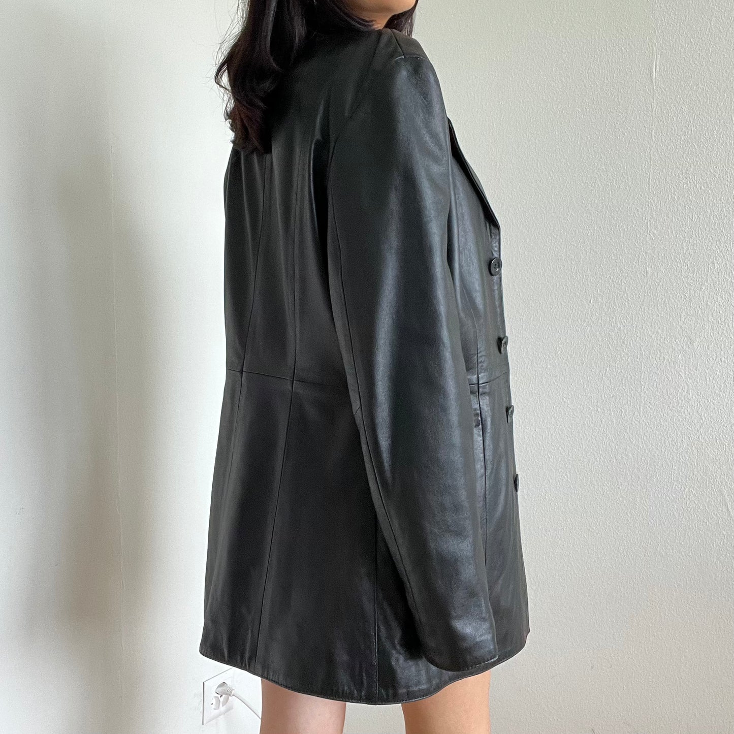 Vintage 90’s Model Off Duty Black Leather Coat (M/L)