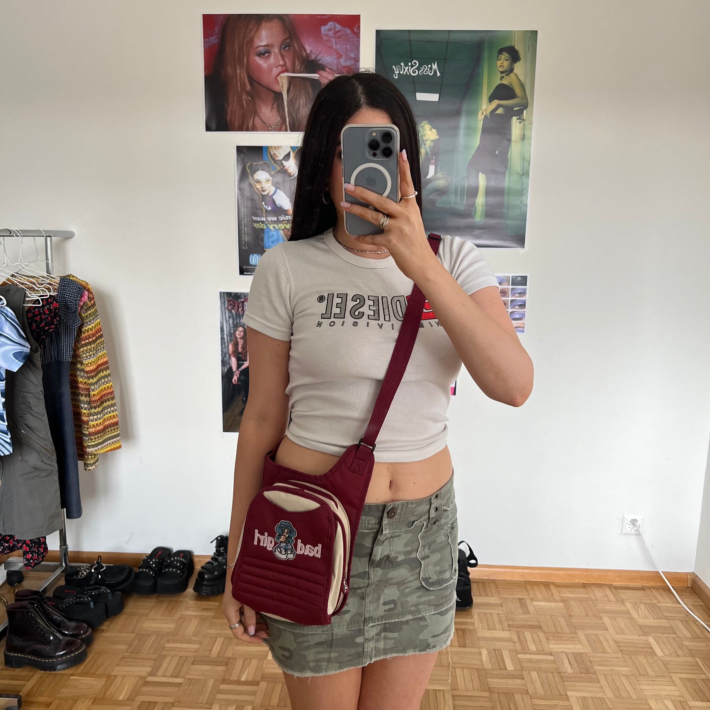 Vintage 90's Skater "Bad Girl" Burgundy Crossbody Bag