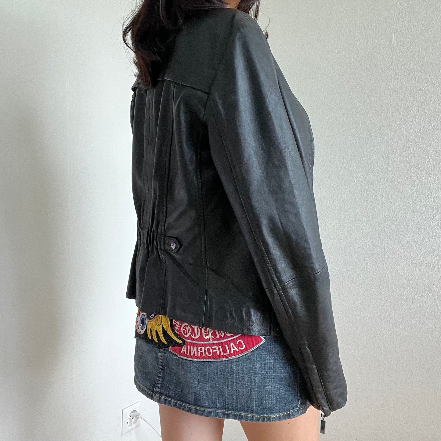 Vintage 90’s Motorcycle Black Leather Jacket (S/M)