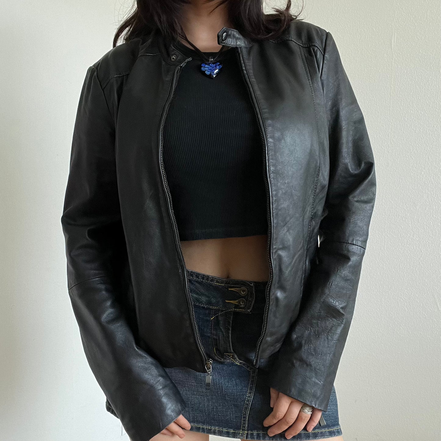 Vintage 90’s Motorcycle Black Leather Jacket (S/M)