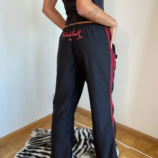 Vintage 90's Sporty Black Track Baggy Pants with Red Side Stripes (S/M)